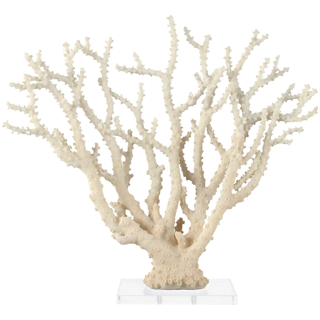 26" Cream Polystone Coral Sculpture with Clear Acrylic Base